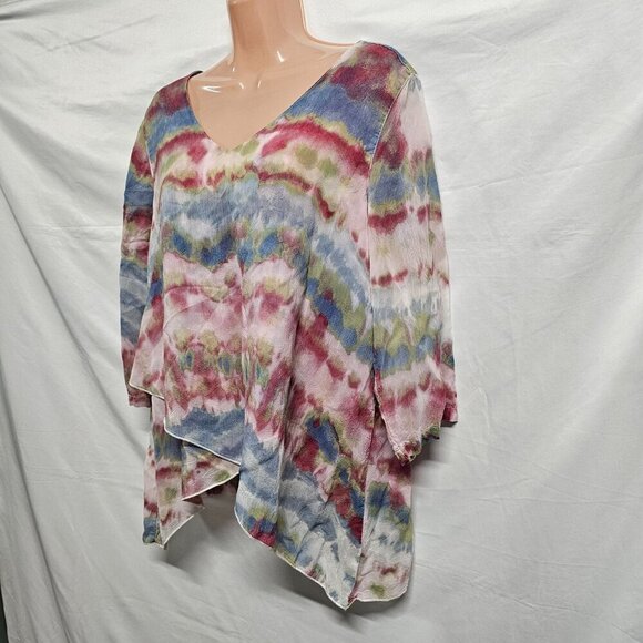 Click by Color Me Cotton V Neck Layered Top Blouse Women Size L Cupra Rayon - Picture 12 of 12